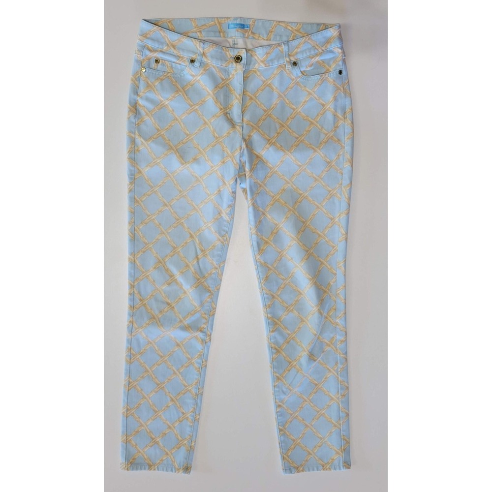 J. McLaughlin Blue Bamboo Lattice Print Denim